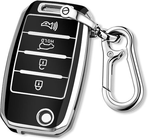 QBUC لغطاء Kia Key Fob مع سلسلة مفاتيح من الكروم الفضي، حافظة حماية ناعمة من مادة TPU متوافقة مع 2013-2017 Kia Optima Soul Sorento Sportage 4 أزرار (وردي) in Kuwait