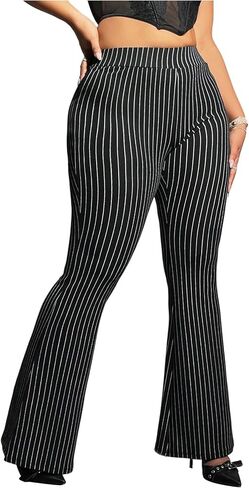 WDIRARA Women's Plus Size Striped Flared Pants Elastic Waist Bell Bottom Trousers in Saudi Arabia