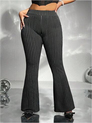 WDIRARA Women's Plus Size Striped Flared Pants Elastic Waist Bell Bottom Trousers in Saudi Arabia