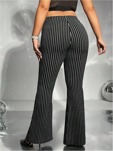 WDIRARA Women's Plus Size Striped Flared Pants Elastic Waist Bell Bottom Trousers in Saudi Arabia