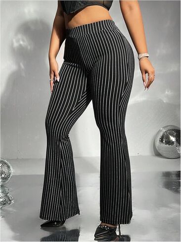 WDIRARA Women's Plus Size Striped Flared Pants Elastic Waist Bell Bottom Trousers in Saudi Arabia