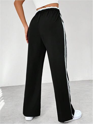 Verdusa Women's Baggy Straight Leg Pants Striped Athletic Pants Drawstring Waist Street Loose Trousers in Saudi Arabia