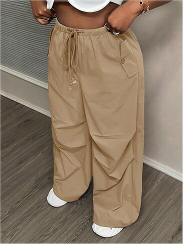 OYOANGLE Women's Plus Size High Waist Drawstring Trousers Wide Leg Casual Cargo Pants with Pocket in Saudi Arabia
