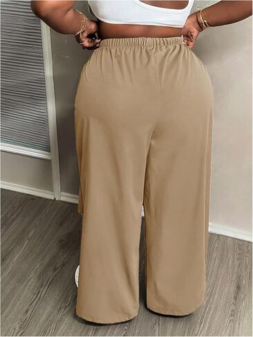 OYOANGLE Women's Plus Size High Waist Drawstring Trousers Wide Leg Casual Cargo Pants with Pocket in Saudi Arabia