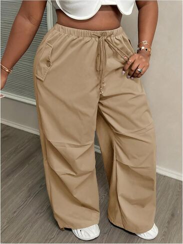 OYOANGLE Women's Plus Size High Waist Drawstring Trousers Wide Leg Casual Cargo Pants with Pocket in Saudi Arabia