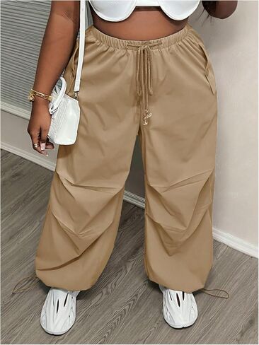 OYOANGLE Women's Plus Size High Waist Drawstring Trousers Wide Leg Casual Cargo Pants with Pocket in Saudi Arabia