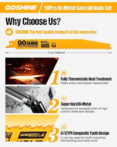 25 Pack 9 in Stud and Nail Reciprocating Saw Blades, Bi-Metal Reciprocating Saw Blade for Wood and Nail-Embedded Wood Cutting（6/12TPI）,Replace for Milwaukee,Dewalt,Diablo Sawzall Blades in Saudi Arabia