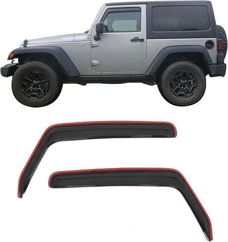 IKON MOTORSPORTS in Channel Window Visors Compatible with 2007-2017 Jeep Wrangler & 2018 Wrangler JK 2Dr, Slim Style Acrylic Smoke Rain Guards, Side Window Wind Deflectors 2PCS in Saudi Arabia