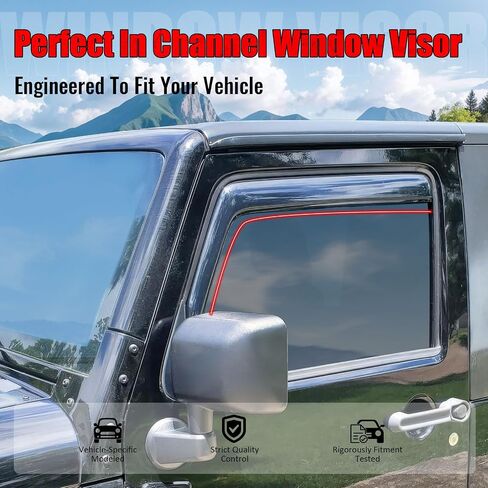 IKON MOTORSPORTS in Channel Window Visors Compatible with 2007-2017 Jeep Wrangler & 2018 Wrangler JK 2Dr, Slim Style Acrylic Smoke Rain Guards, Side Window Wind Deflectors 2PCS in Saudi Arabia