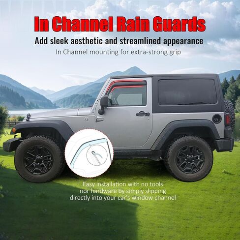 IKON MOTORSPORTS in Channel Window Visors Compatible with 2007-2017 Jeep Wrangler & 2018 Wrangler JK 2Dr, Slim Style Acrylic Smoke Rain Guards, Side Window Wind Deflectors 2PCS in Saudi Arabia