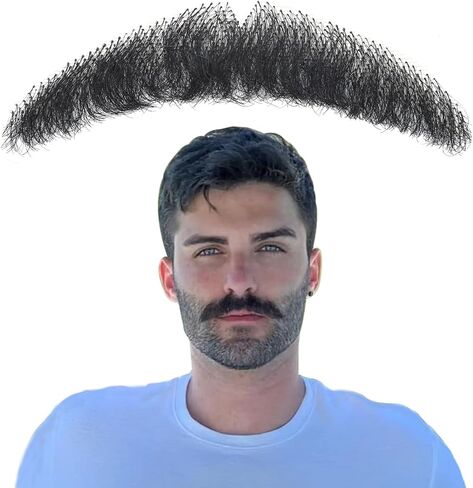 Ailsa Fake Beard Natural Realistic 100% Human Hair Fake Mustache Handmade Invisible Lace Fake Facial Hair for Costume/Drama/Parties//Cosplay/Halloween/Film Makeup (Black Fake Beard 2-1) in Saudi Arabia