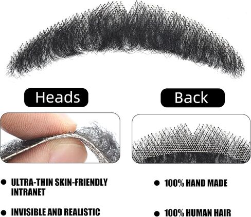 Ailsa Fake Beard Natural Realistic 100% Human Hair Fake Mustache Handmade Invisible Lace Fake Facial Hair for Costume/Drama/Parties//Cosplay/Halloween/Film Makeup (Black Fake Beard 2-1) in Saudi Arabia