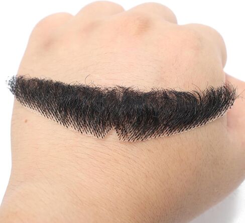 Ailsa Fake Beard Natural Realistic 100% Human Hair Fake Mustache Handmade Invisible Lace Fake Facial Hair for Costume/Drama/Parties//Cosplay/Halloween/Film Makeup (Black Fake Beard 2-1) in Saudi Arabia