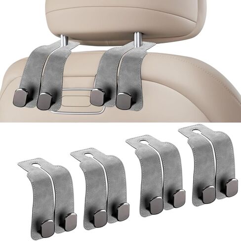 Headrest Hooks - Car Seat Back Double Hook Leather, Purses Hooks (4-Grey) in Kuwait