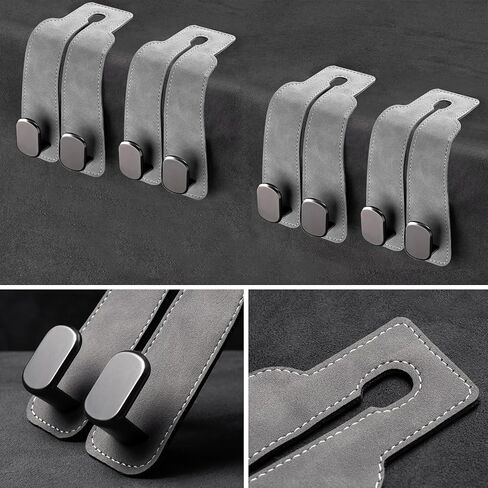 Headrest Hooks - Car Seat Back Double Hook Leather, Purses Hooks (4-Grey) in Kuwait