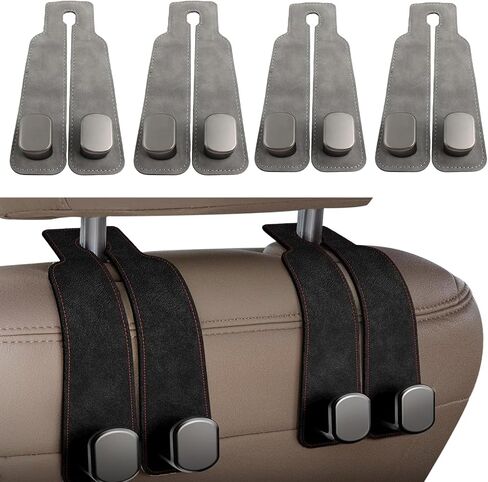 Headrest Hooks - Car Seat Back Double Hook Leather, Purses Hooks (4-Grey) in Kuwait