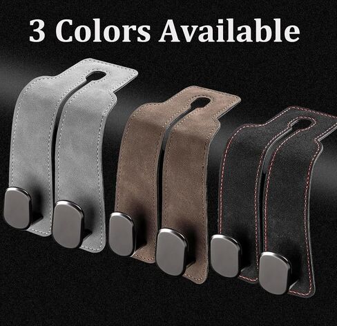 Headrest Hooks - Car Seat Back Double Hook Leather, Purses Hooks (4-Grey) in Kuwait