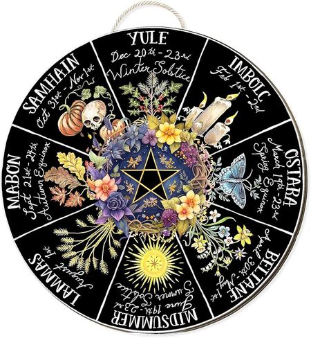 RIVEENY Wheel Of The Year Wall Hanging，12"Wheel Of The Year Wood Sign, Sabbats Pagan Witch Sign, Wiccan Holidays, Wicca Calendar, Yule Altar, Celestial Sign (GJ017) in Kuwait