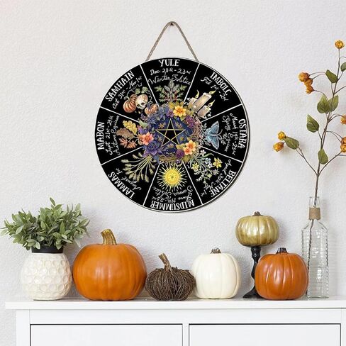 RIVEENY Wheel Of The Year Wall Hanging，12"Wheel Of The Year Wood Sign, Sabbats Pagan Witch Sign, Wiccan Holidays, Wicca Calendar, Yule Altar, Celestial Sign (GJ017) in Kuwait