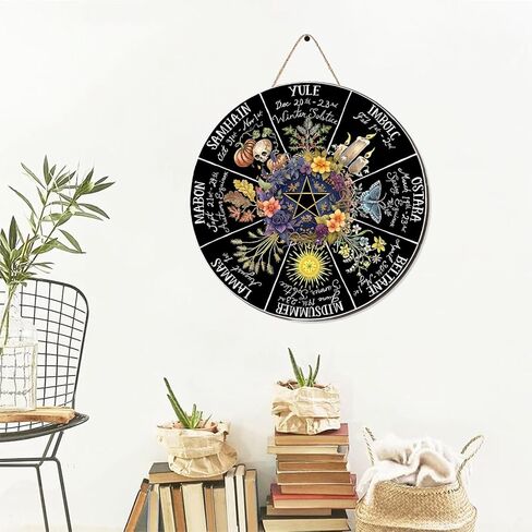 RIVEENY Wheel Of The Year Wall Hanging，12"Wheel Of The Year Wood Sign, Sabbats Pagan Witch Sign, Wiccan Holidays, Wicca Calendar, Yule Altar, Celestial Sign (GJ017) in Kuwait