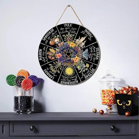 RIVEENY Wheel Of The Year Wall Hanging，12"Wheel Of The Year Wood Sign, Sabbats Pagan Witch Sign, Wiccan Holidays, Wicca Calendar, Yule Altar, Celestial Sign (GJ017) in Kuwait