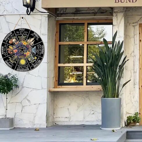 RIVEENY Wheel Of The Year Wall Hanging，12"Wheel Of The Year Wood Sign, Sabbats Pagan Witch Sign, Wiccan Holidays, Wicca Calendar, Yule Altar, Celestial Sign (GJ017) in Kuwait