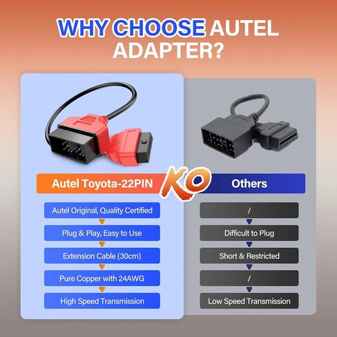 Autel Original OBD2 Adapter Cable for Toyota Vehicles, 22Pin OBD1 to 16Pin OBDII Car Converter, Compatible with OBD II Diagnostic Scan Tool in Saudi Arabia
