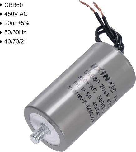 uxcell CBB60 Run Capacitor 25uF 450V AC 2 Wires 50/60Hz Cylinder 98x45mm with M8 Fixing Stud for Air Compressor Water Pump Motor in Saudi Arabia