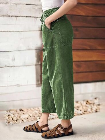 Flamingals Straight Leg Mid Waist Drawstring Stitch Detail Capri Pants for Women in Kuwait