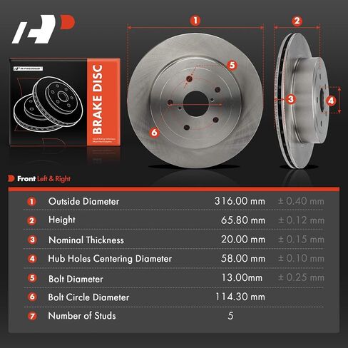 A-Premium 12.44 inch (316mm) Rear Vented Disc Brake Rotors Compatible with Select Subaru Models - Impreza 2005 2006 2007, 2-PC Set in Saudi Arabia