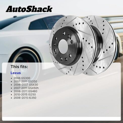 AutoShack Rear Drilled & Slotted Brake Rotors | Replacement for Lexus GS430 2006 GS300 2006-2015 IS350 2007-2011 GS350 GS450h 2008-2011 GS460 2010-2015 IS250 | E-Coated | 2-PC Set | ShadowGuard in Saudi Arabia