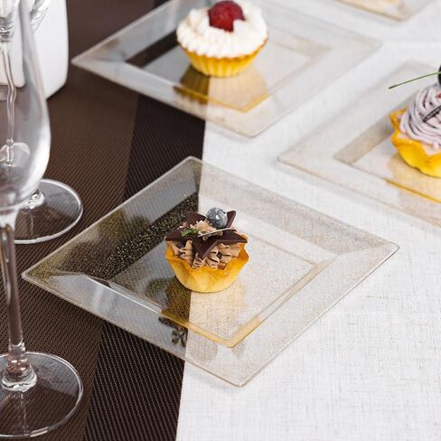 N9R 70 Pack Clear Plastic Dessert Plates, 6.5 inch Square Clear Plastic Plates, Hard Appetizer Plates, Small Disposable Plates for Party Wedding in Saudi Arabia