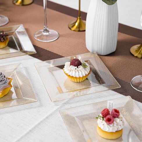 N9R 70 Pack Clear Plastic Dessert Plates, 6.5 inch Square Clear Plastic Plates, Hard Appetizer Plates, Small Disposable Plates for Party Wedding in Saudi Arabia