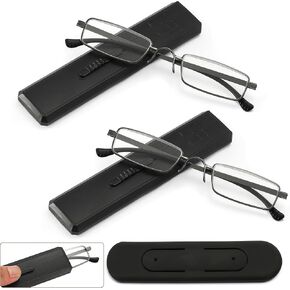 2 pack Reading Glasses Retractable Case, Anti-Blue Light, Ultra Thin & Light, Phone Stand, Unisex in Saudi Arabia