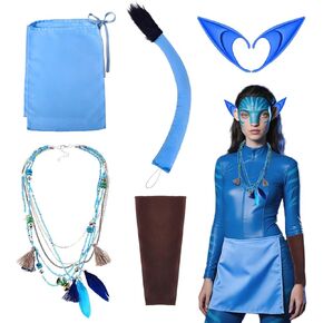 Mprocen 5PCS Halloween Blue Costume Cosplay Accessories Elf Ear Feather Necklace Tail Ears Wristband Apron Outfits Dress Up in Kuwait