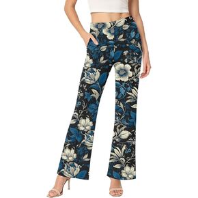 سراويل نسائية واسعة عالية الخصر قابلة للتمدد، سراويل كاجوال للعطلات مع جيوب للنساء العصرية in Kuwait