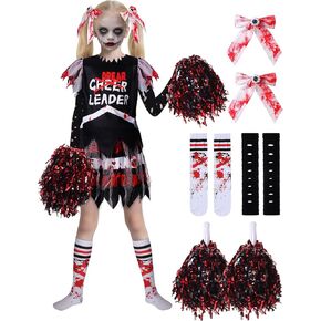 Dead Cheerleader Costume for Girls, Scary Bloody Kids Halloween Costumes for Halloween Dress Up Parties in Kuwait