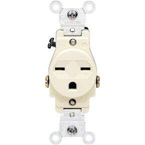 Leviton 5029-W 15-Amp, 250-Volt, Narrow Body Single Receptacle, Straight Blade, Commercial Grade, Steel, Grounding, White, Pack of 1 in Kuwait