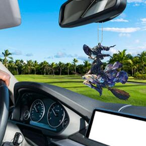 Spooky Witch Car Hanging Accessories,Halloween Christmas Tree Witch Rides The Broom,Party Indoor Outdoor Home Tree Decorations,for Friends and Family Goth Lovers Gifts (Witch Rides) in Kuwait