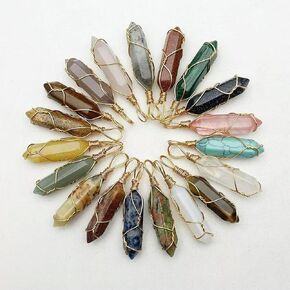 30pcs Mixed Natural Stone Gold Color Pendulum Crystal Pillar Pendants Necklaces in Kuwait