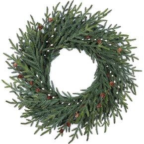 Artgar 26 Inch Pine Wreath - Christmas Wreaths for Front Door - Real Touch Pine Wreath - Large Artificial Green Pine Wreaths for Walls Windows Porches Farmhouse Indoor Outdoor Home Decor (White-Green) in Kuwait