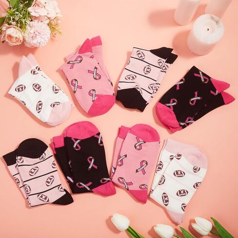 Pairs of Pink Football Breast Cancer Awareness Socks for Pink out Day Women Gifts Ribbon Football Sport Socks in Saudi Arabia
