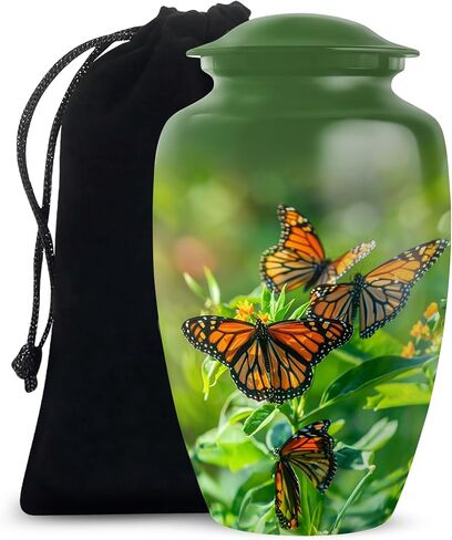 Monarchs Butterfly Burial Urn - 10" Large Green Urns for Human Ashes Adult Male - Cremation Urn - Urns for Ashes Adult Female, Brother & Sister Memorial Keepsakes (Include Velvet Bag) in Saudi Arabia