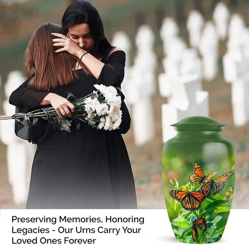 Monarchs Butterfly Burial Urn - 10" Large Green Urns for Human Ashes Adult Male - Cremation Urn - Urns for Ashes Adult Female, Brother & Sister Memorial Keepsakes (Include Velvet Bag) in Saudi Arabia