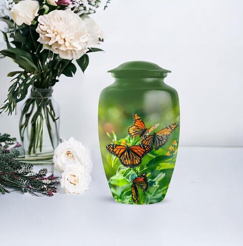 Monarchs Butterfly Burial Urn - 10" Large Green Urns for Human Ashes Adult Male - Cremation Urn - Urns for Ashes Adult Female, Brother & Sister Memorial Keepsakes (Include Velvet Bag) in Saudi Arabia