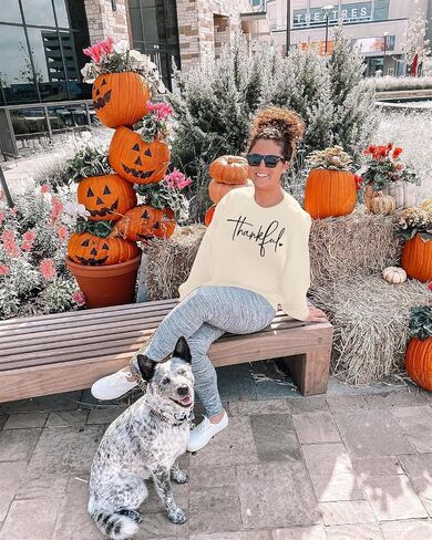 Thankful Sweatshirt for Women Thankful Letter Print Pullover Thanksgiving Graphic Long Sleeve Blouse in Saudi Arabia