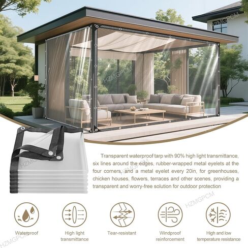 Premium Clear Vinyl Tarp 4x6 ft Tearproof Heavy Duty Clear Tarp with Rustproof Grommets Windproof Design(14 Mil) Reinforced Edges for Patio Outdoor Porch Greenhouse Chicken Coop Garden in Saudi Arabia