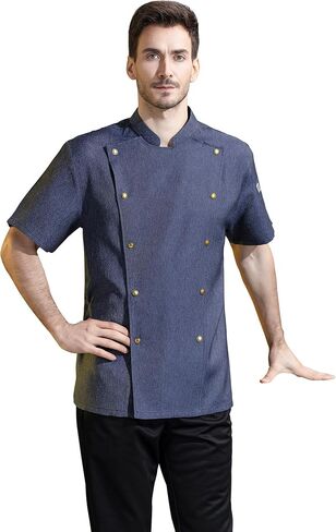 Unisex Chef Coat Metal Buckles Chef Jacket Double-breasted Short Sleeve Chef Shirt Convenient for Working Chef Uniform in Saudi Arabia