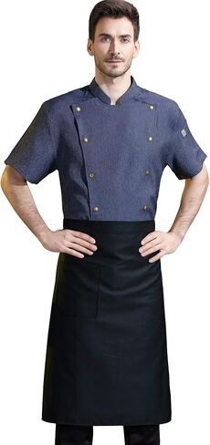 Unisex Chef Coat Metal Buckles Chef Jacket Double-breasted Short Sleeve Chef Shirt Convenient for Working Chef Uniform in Saudi Arabia