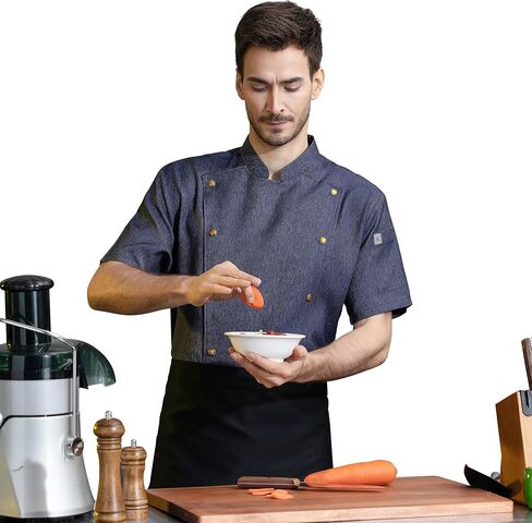 Unisex Chef Coat Metal Buckles Chef Jacket Double-breasted Short Sleeve Chef Shirt Convenient for Working Chef Uniform in Saudi Arabia